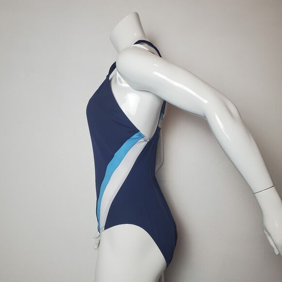 Speedo Navy Blue Stripe Racerback Swimsuit - Picture 2 of 6